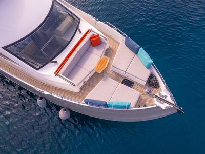 Deck of Journey, a Numarine 62 Flybridge motor yacht at Fethiye, Turkey