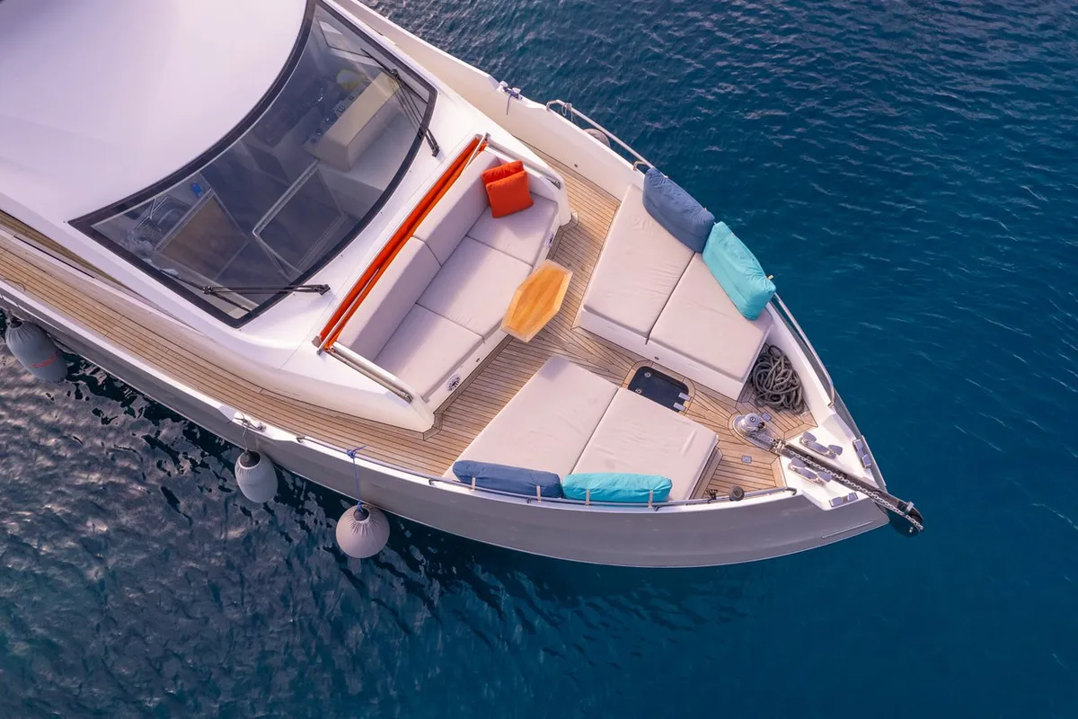Deck of Journey, a Numarine 62 Flybridge motor yacht at Fethiye, Turkey