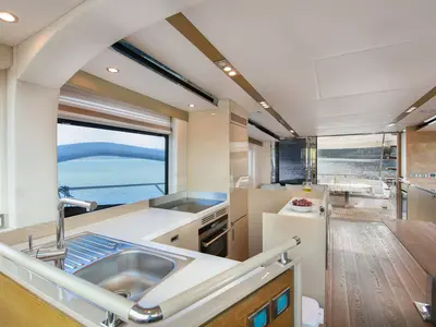 Galley of Journey, a Numarine 62 Flybridge motor yacht at Fethiye, Turkey