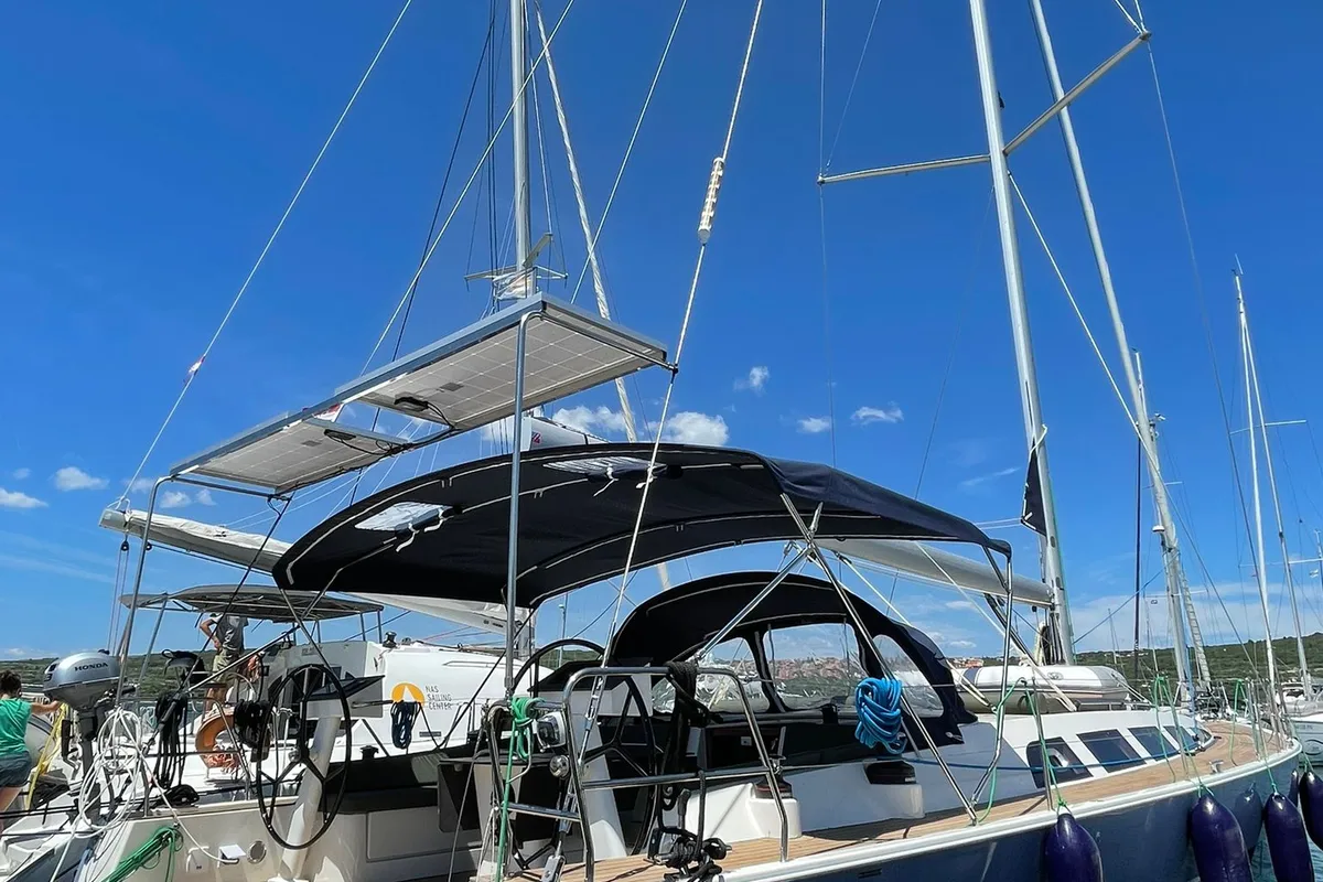 Exterior view of Lupela, a D&D Kufner 54 sailboat at Trogir, Croatia