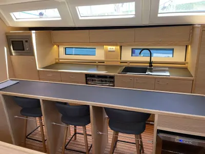 Galley of Lupela, a D&D Kufner 54 sailboat at Trogir, Croatia