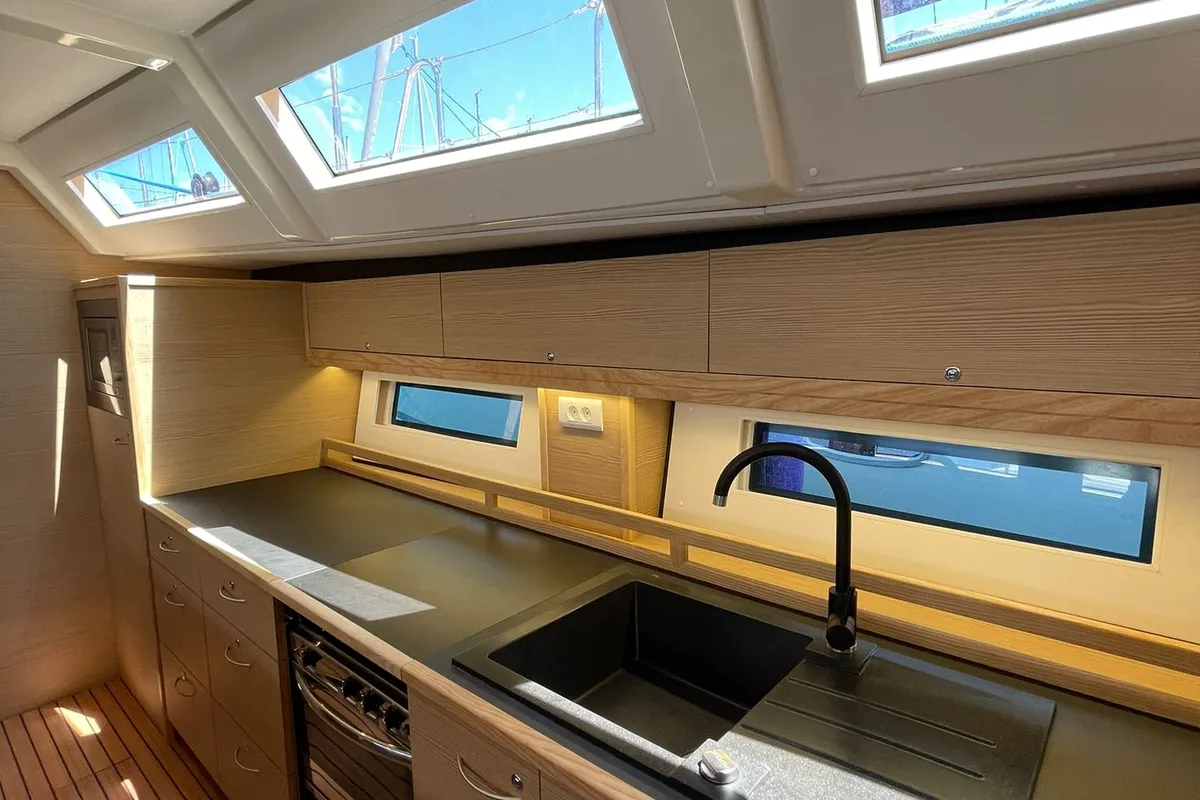Galley of Lupela, a D&D Kufner 54 sailboat at Trogir, Croatia
