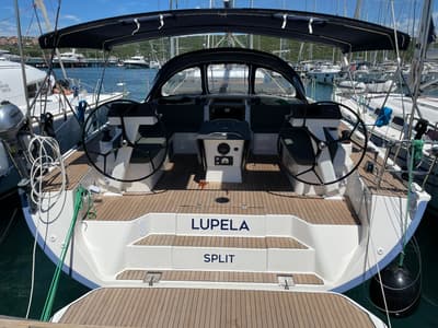 Cockpit of Lupela, a D&D Kufner 54 sailboat at Trogir, Croatia