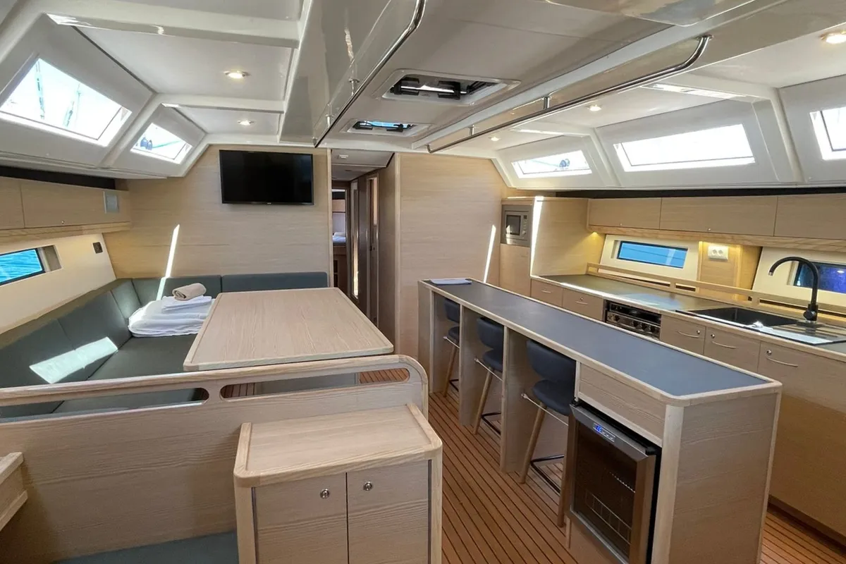 Salon of Lupela, a D&D Kufner 54 sailboat at Trogir, Croatia