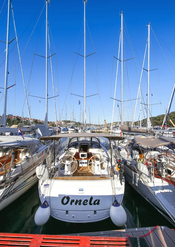 Cockpit of Ornela, a Bavaria Cruiser 40 Avantgarde sailboat at Grad Pula, Croatia