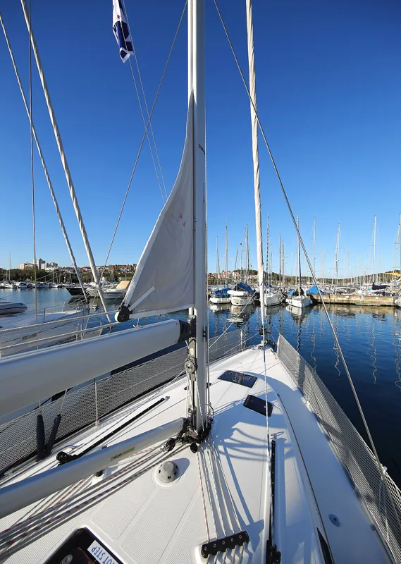 Deck of Ornela, a Bavaria Cruiser 40 Avantgarde sailboat at Grad Pula, Croatia