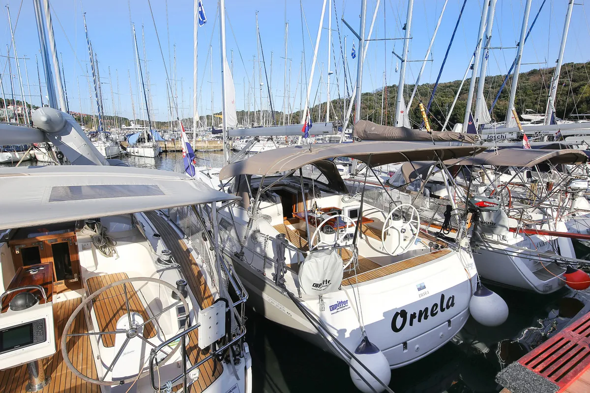 Cockpit of Ornela, a Bavaria Cruiser 40 Avantgarde sailboat at Grad Pula, Croatia