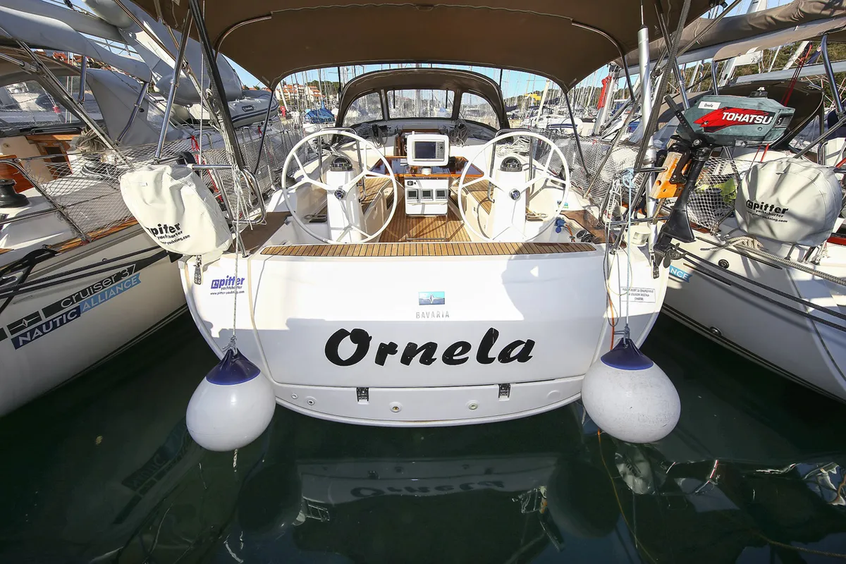 Cockpit of Ornela, a Bavaria Cruiser 40 Avantgarde sailboat at Grad Pula, Croatia