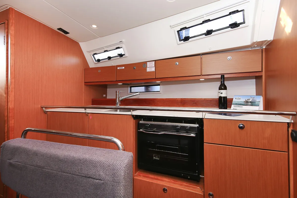Galley of Ornela, a Bavaria Cruiser 40 Avantgarde sailboat at Grad Pula, Croatia
