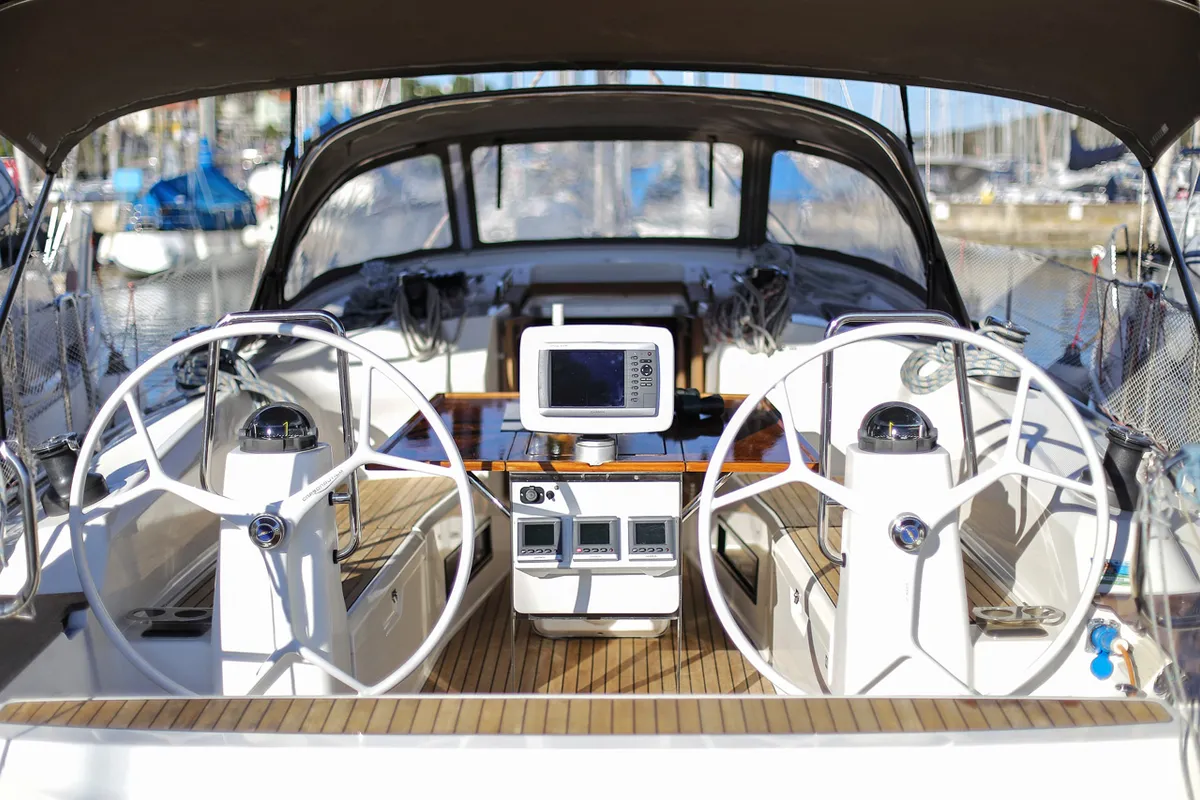 Cockpit of Ornela, a Bavaria Cruiser 40 Avantgarde sailboat at Grad Pula, Croatia