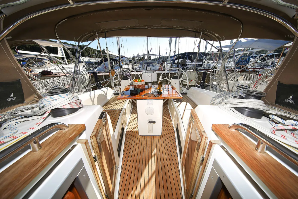 Deck of Ornela, a Bavaria Cruiser 40 Avantgarde sailboat at Grad Pula, Croatia