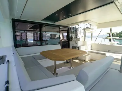 Deck of Manaphy, a Leopard 45 catamaran at Seget Donji, Croatia