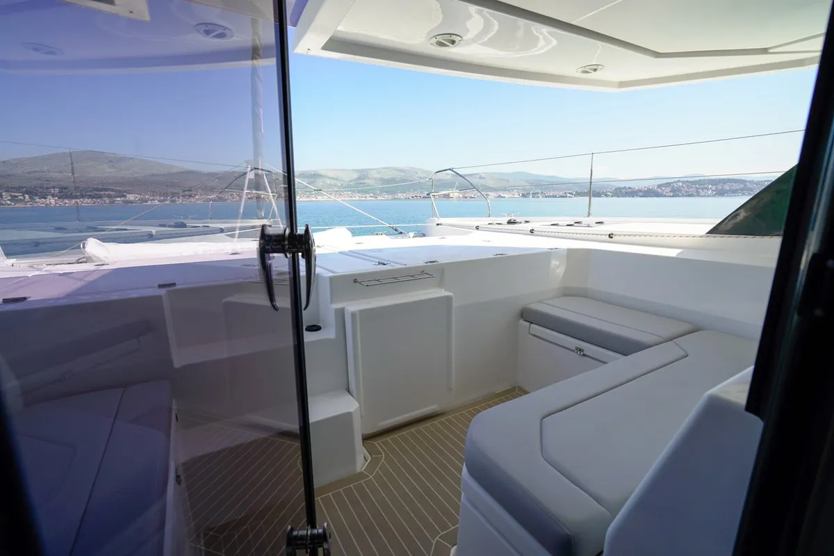 Deck of Manaphy, a Leopard 45 catamaran at Seget Donji, Croatia