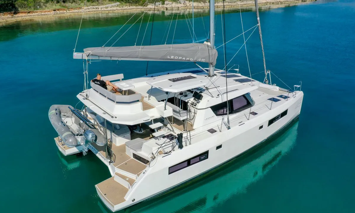 Exterior view of Manaphy, a Leopard 45 catamaran at Seget Donji, Croatia