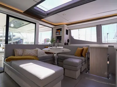 Salon of Manaphy, a Leopard 45 catamaran at Seget Donji, Croatia