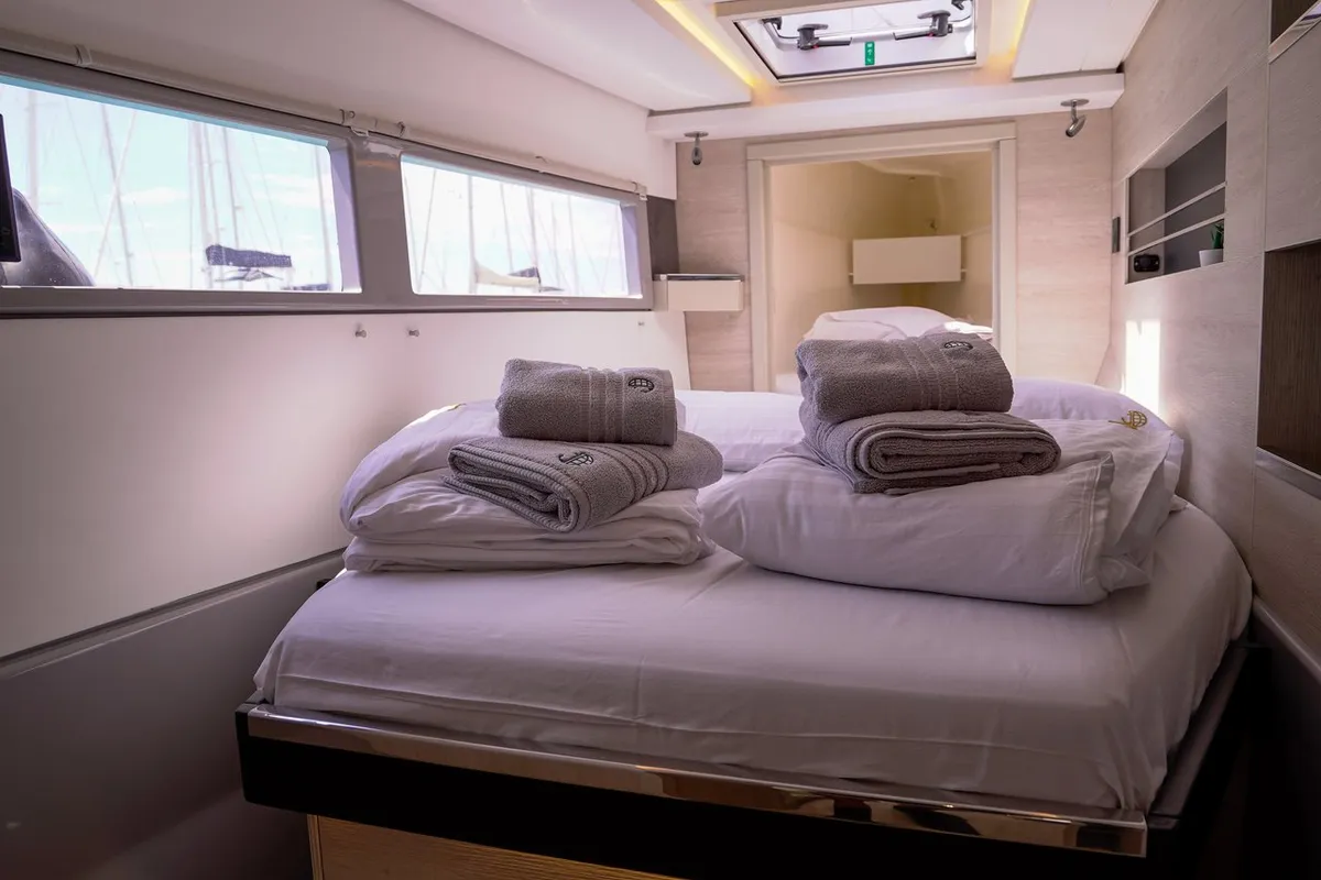 Cabin on Manaphy, a Leopard 45 catamaran at Seget Donji, Croatia
