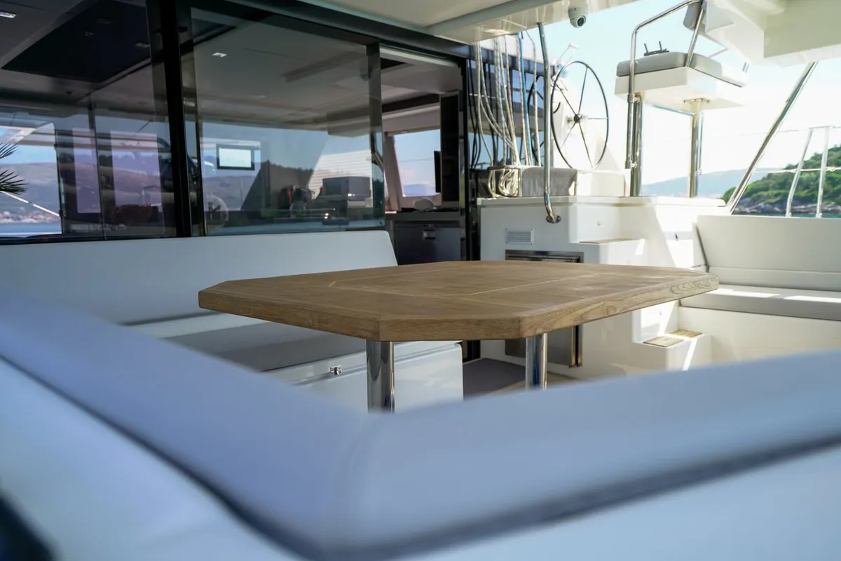 Deck of Manaphy, a Leopard 45 catamaran at Seget Donji, Croatia