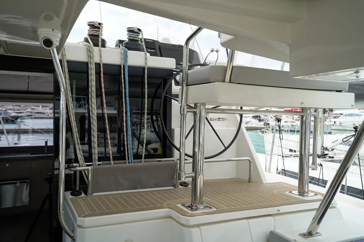 Cockpit of Manaphy, a Leopard 45 catamaran at Seget Donji, Croatia