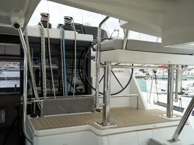 Deck of Manaphy, a Leopard 45 catamaran at Seget Donji, Croatia