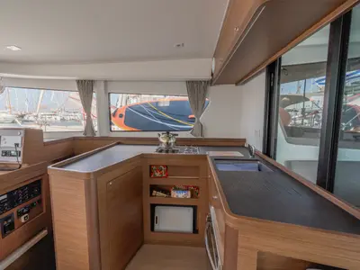 Galley of Day One, a Lagoon 42 catamaran at Marpissa, Greece