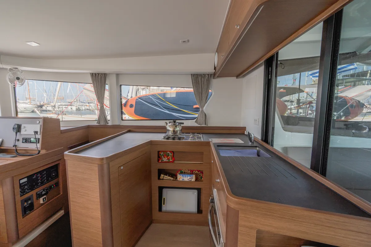 Galley of Day One, a Lagoon 42 catamaran at Marpissa, Greece