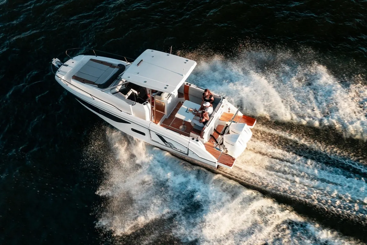 Exterior view of Beneteau 9, a Beneteau Flyer 9 motorboat at Punat, Croatia