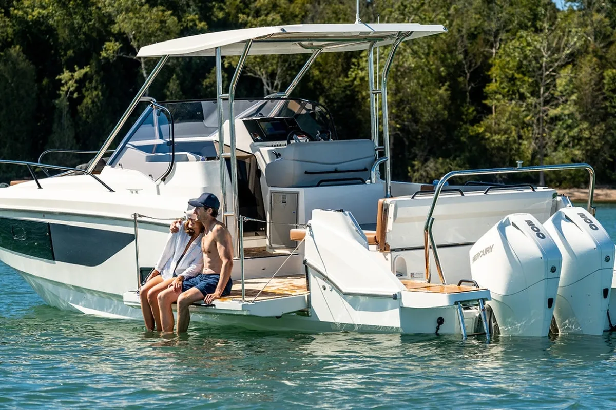 Exterior view of Beneteau 9, a Beneteau Flyer 9 motorboat at Punat, Croatia
