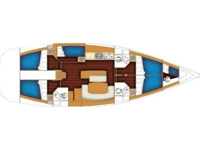 Floor plan of LUI, a Beneteau Cyclades 50.5 sailboat at Athens, Greece