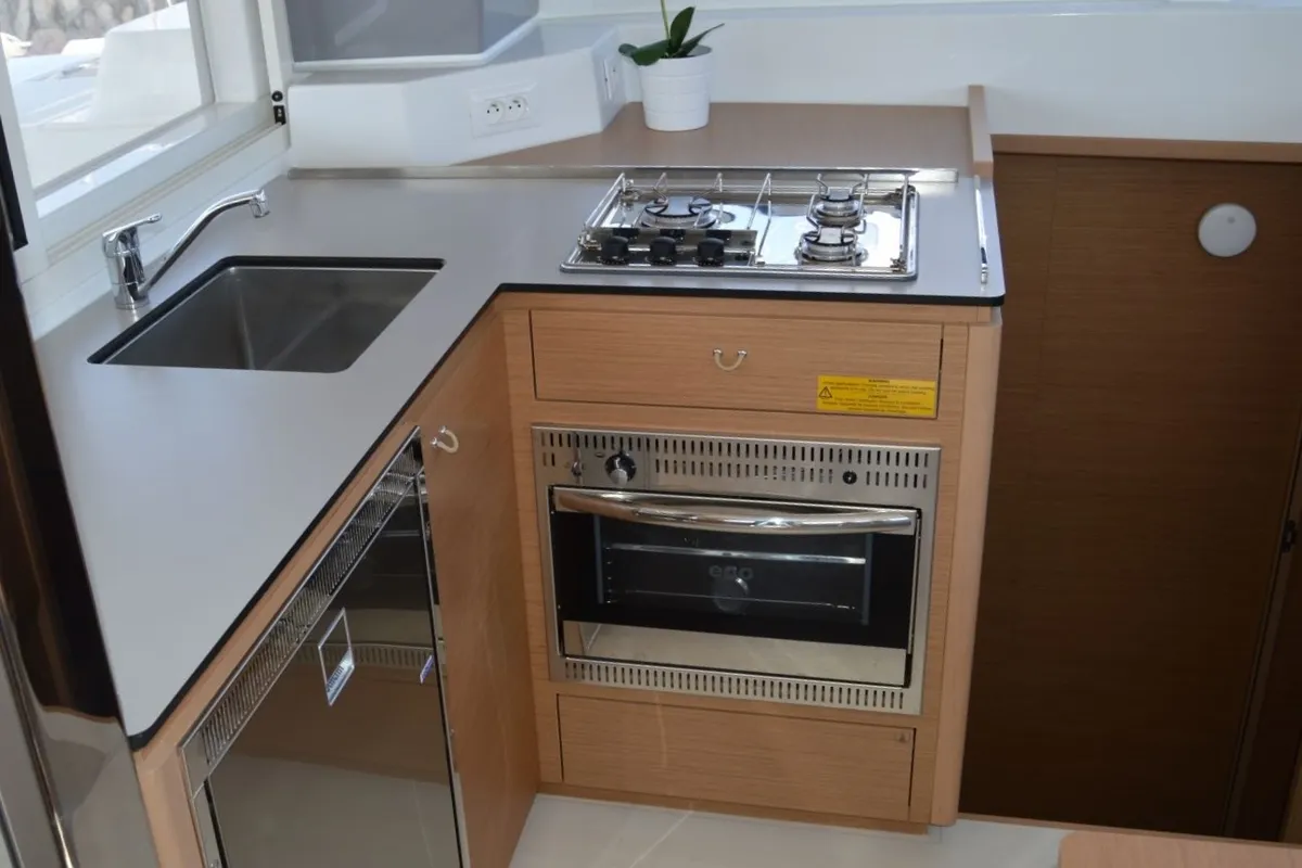 Galley of Aeolian Odyssey, a Excess 12 catamaran at Preveza, Greece