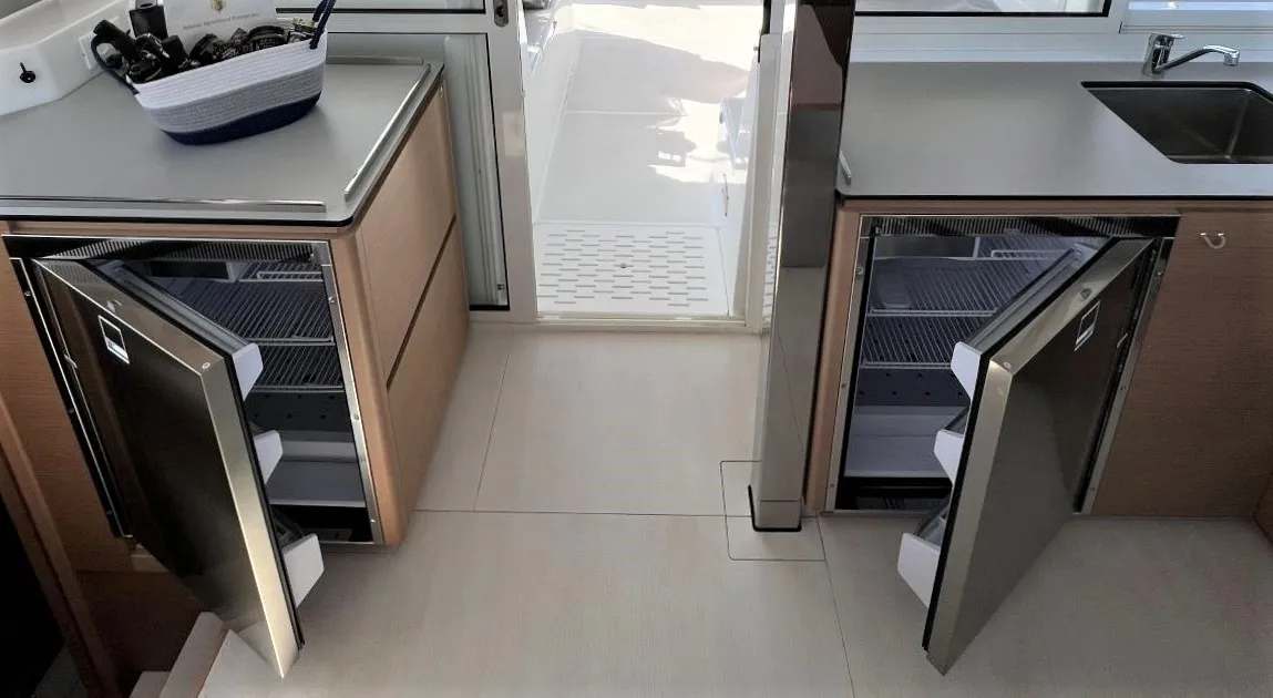 Galley of Aeolian Odyssey, a Excess 12 catamaran at Preveza, Greece