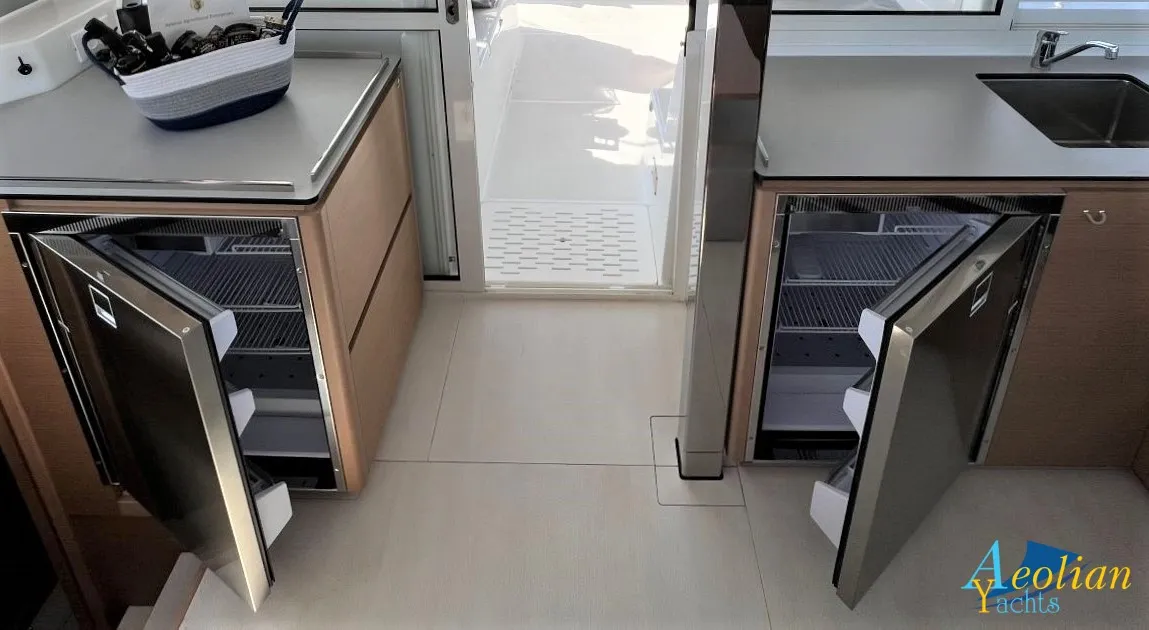 Galley of Aeolian Odyssey, a Excess 12 catamaran at Preveza, Greece