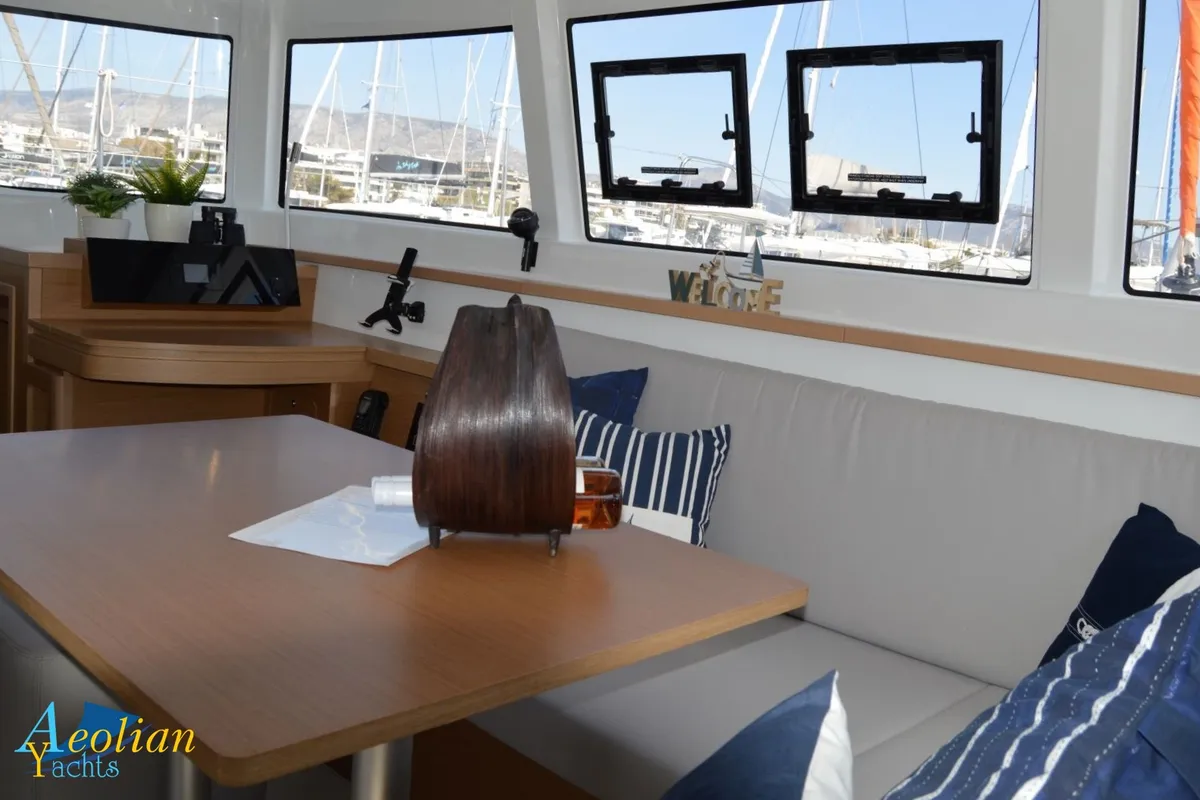 Salon of Aeolian Odyssey, a Excess 12 catamaran at Preveza, Greece