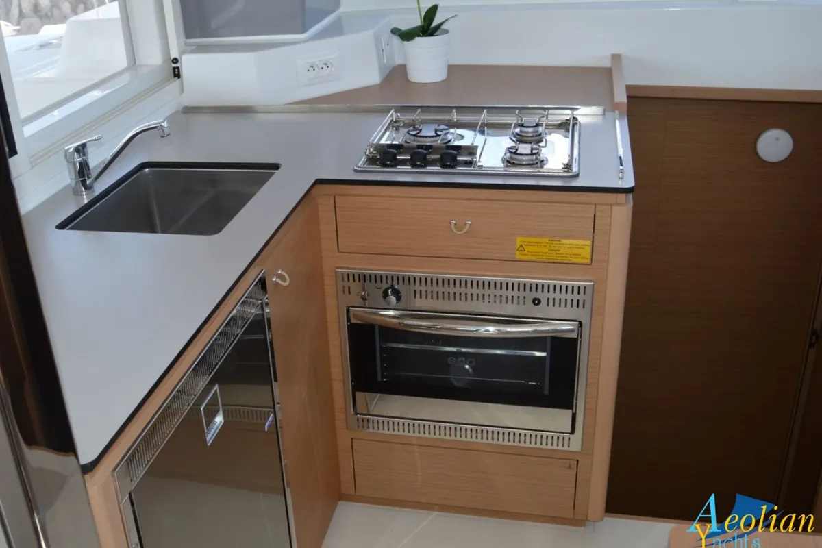 Galley of Aeolian Odyssey, a Excess 12 catamaran at Preveza, Greece