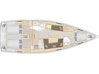 Floor plan of Polynoe, a Hanse 418 sailboat at Lavrion, Greece
