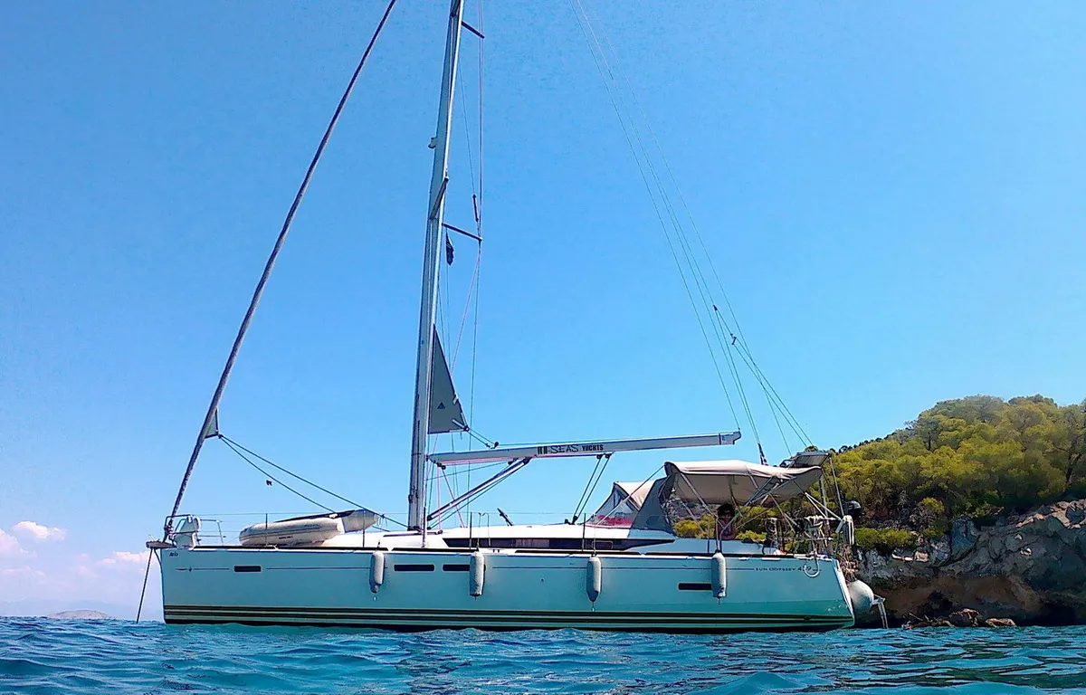 Exterior view of Il Sole, a Jeanneau Sun Odyssey 439 sailboat at Athens, Greece