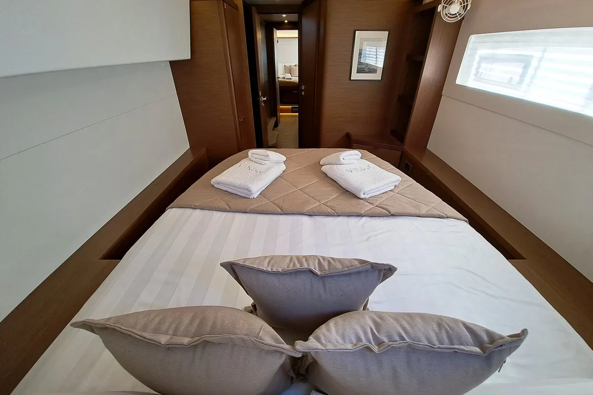 Cabin on Omnia, a Lagoon 46 catamaran at Piraeus, Greece
