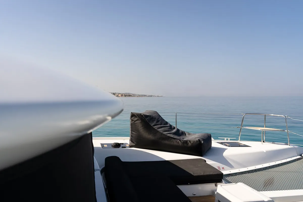 Deck of Omnia, a Lagoon 46 catamaran at Piraeus, Greece