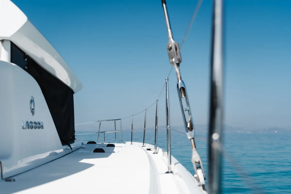 Deck of Omnia, a Lagoon 46 catamaran at Piraeus, Greece