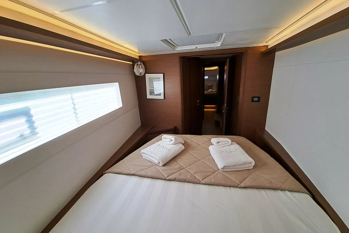 Cabin on Omnia, a Lagoon 46 catamaran at Piraeus, Greece