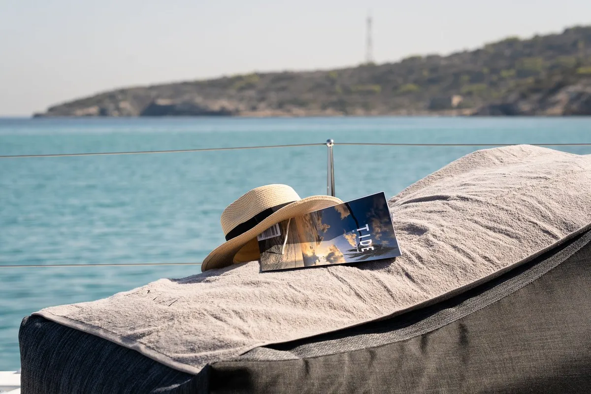 Deck of Omnia, a Lagoon 46 catamaran at Piraeus, Greece