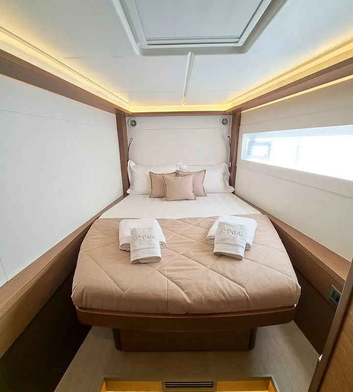 Cabin on Omnia, a Lagoon 46 catamaran at Piraeus, Greece