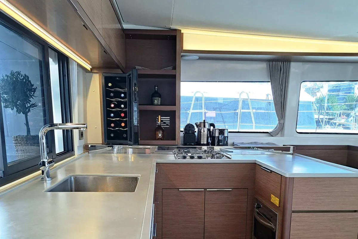 Galley of Omnia, a Lagoon 46 catamaran at Piraeus, Greece
