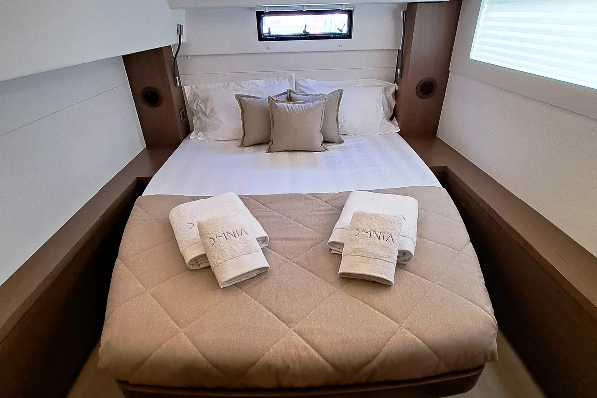 Cabin on Omnia, a Lagoon 46 catamaran at Piraeus, Greece