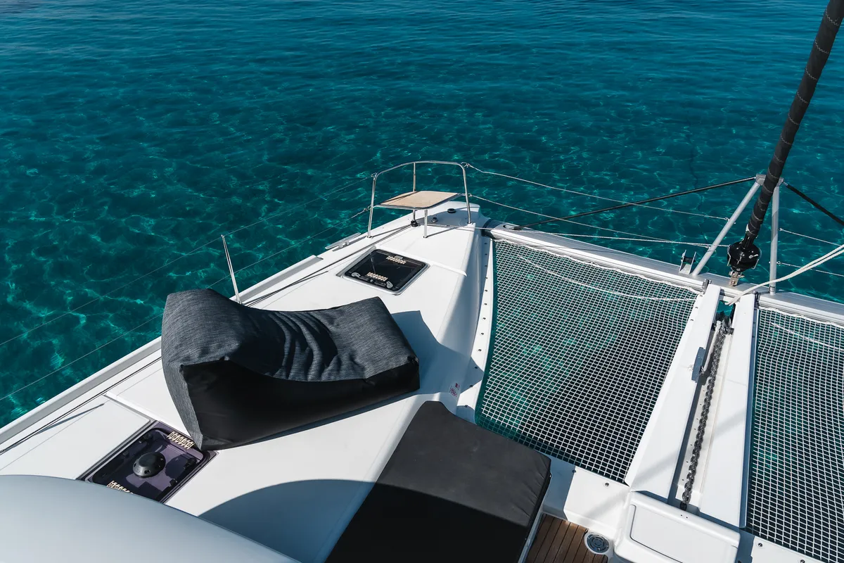 Deck of Omnia, a Lagoon 46 catamaran at Piraeus, Greece