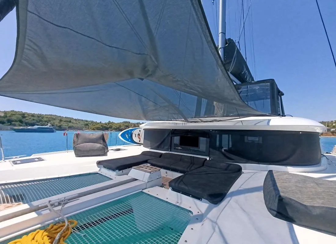 Deck of Omnia, a Lagoon 46 catamaran at Piraeus, Greece