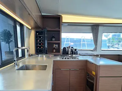 Galley of Omnia, a Lagoon 46 catamaran at Piraeus, Greece
