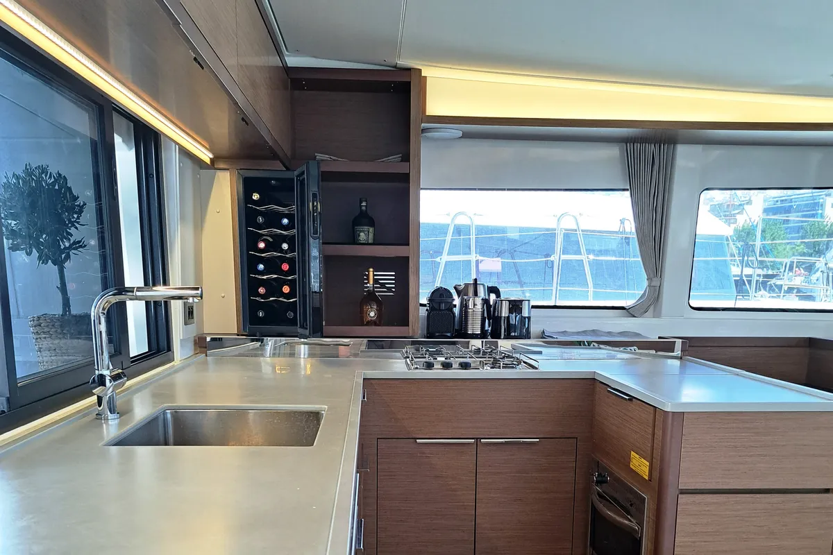 Galley of Omnia, a Lagoon 46 catamaran at Piraeus, Greece