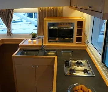 Galley of Myrto, a Lagoon 400 S2 catamaran at Kontokali, Greece
