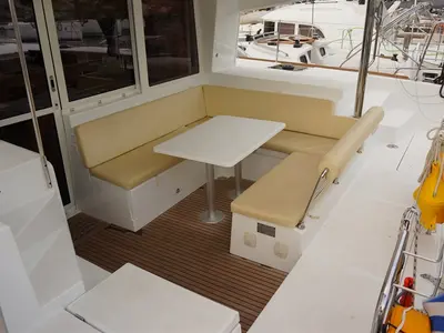Deck of Myrto, a Lagoon 400 S2 catamaran at Kontokali, Greece