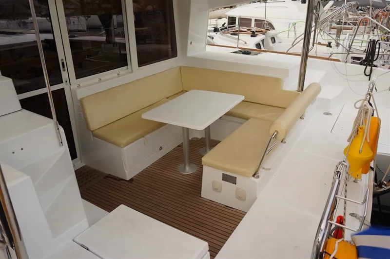 Deck of Myrto, a Lagoon 400 S2 catamaran at Kontokali, Greece